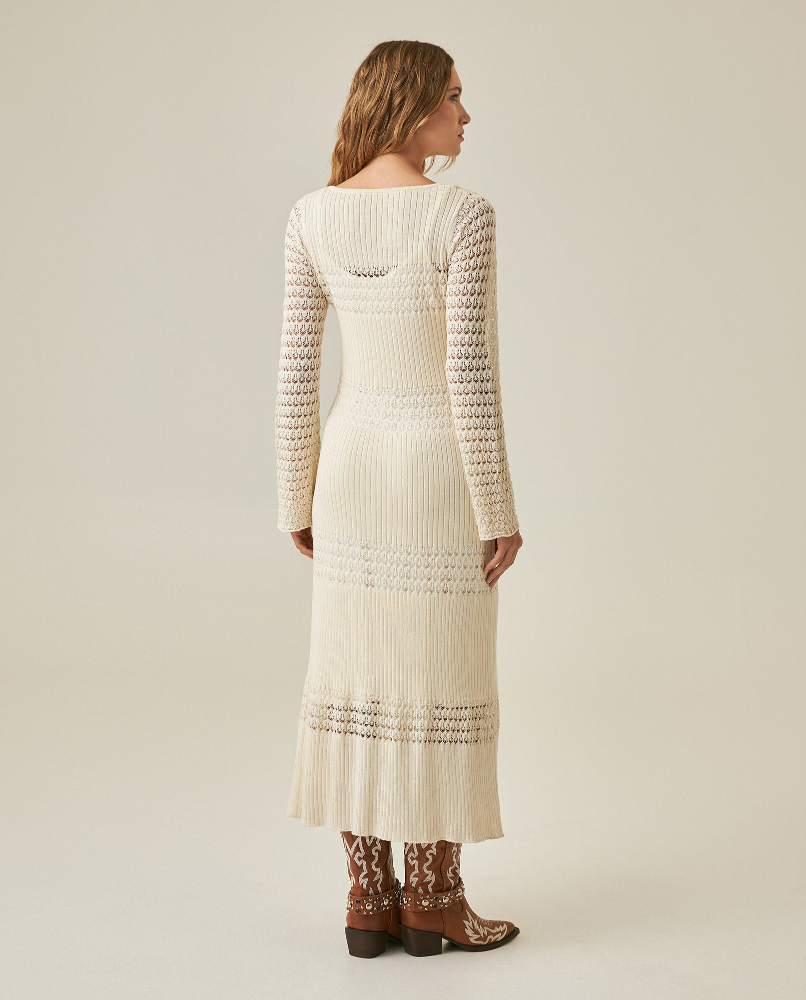 Womens Dress Knit Crochet Viscose Blend Continuous Artisan Crochet Deep V-Neck - Raw 63_791H013_CRU110103_6