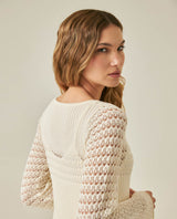 Womens Dress Knit Crochet Viscose Blend Continuous Artisan Crochet Deep V-Neck - Raw 63_791H013_CRU110103_7