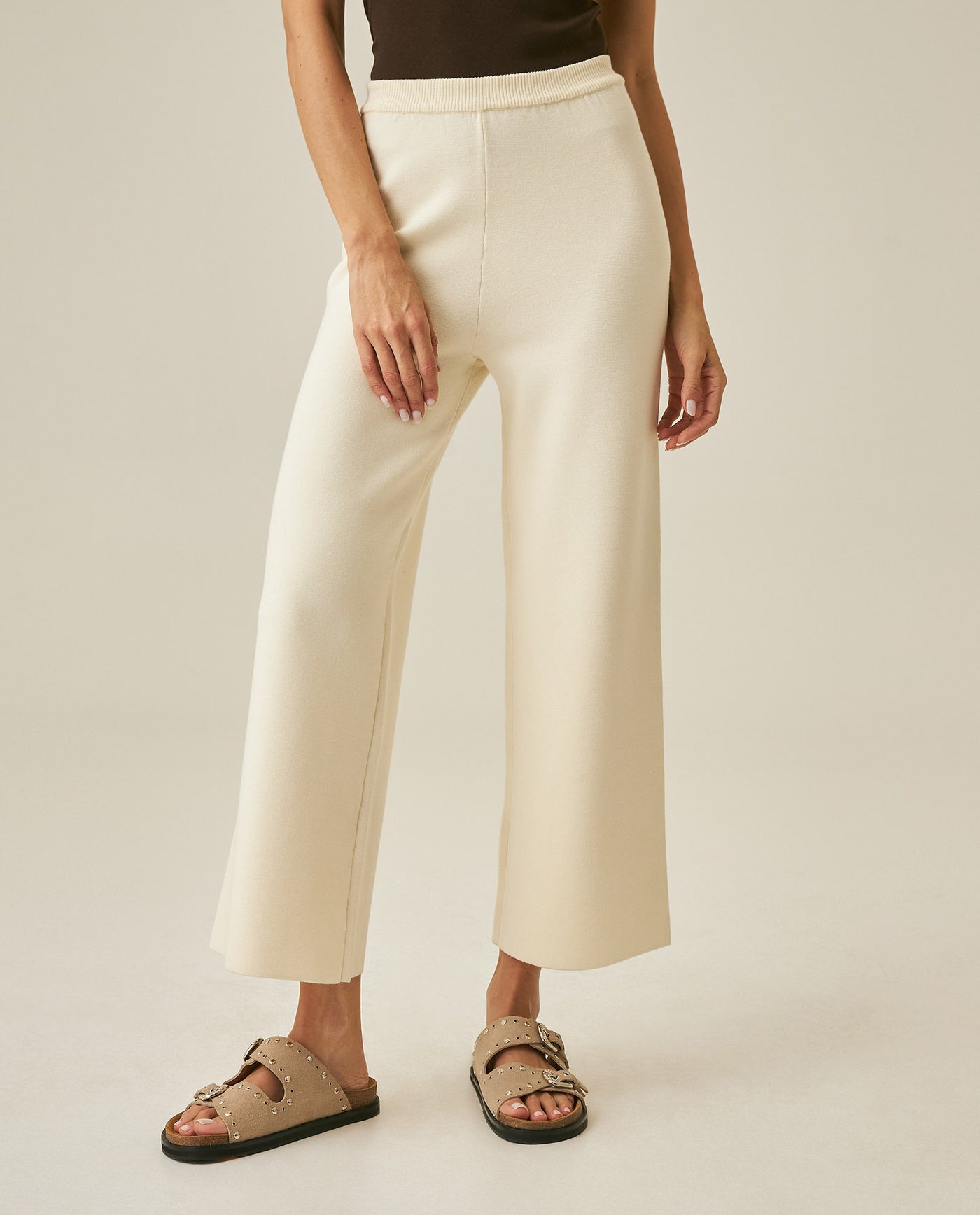 Womens Pants Knit Basic Wide Leg Crop Viscose Blend Set Two-Piece - Raw 63_791H014_CRU110103_0