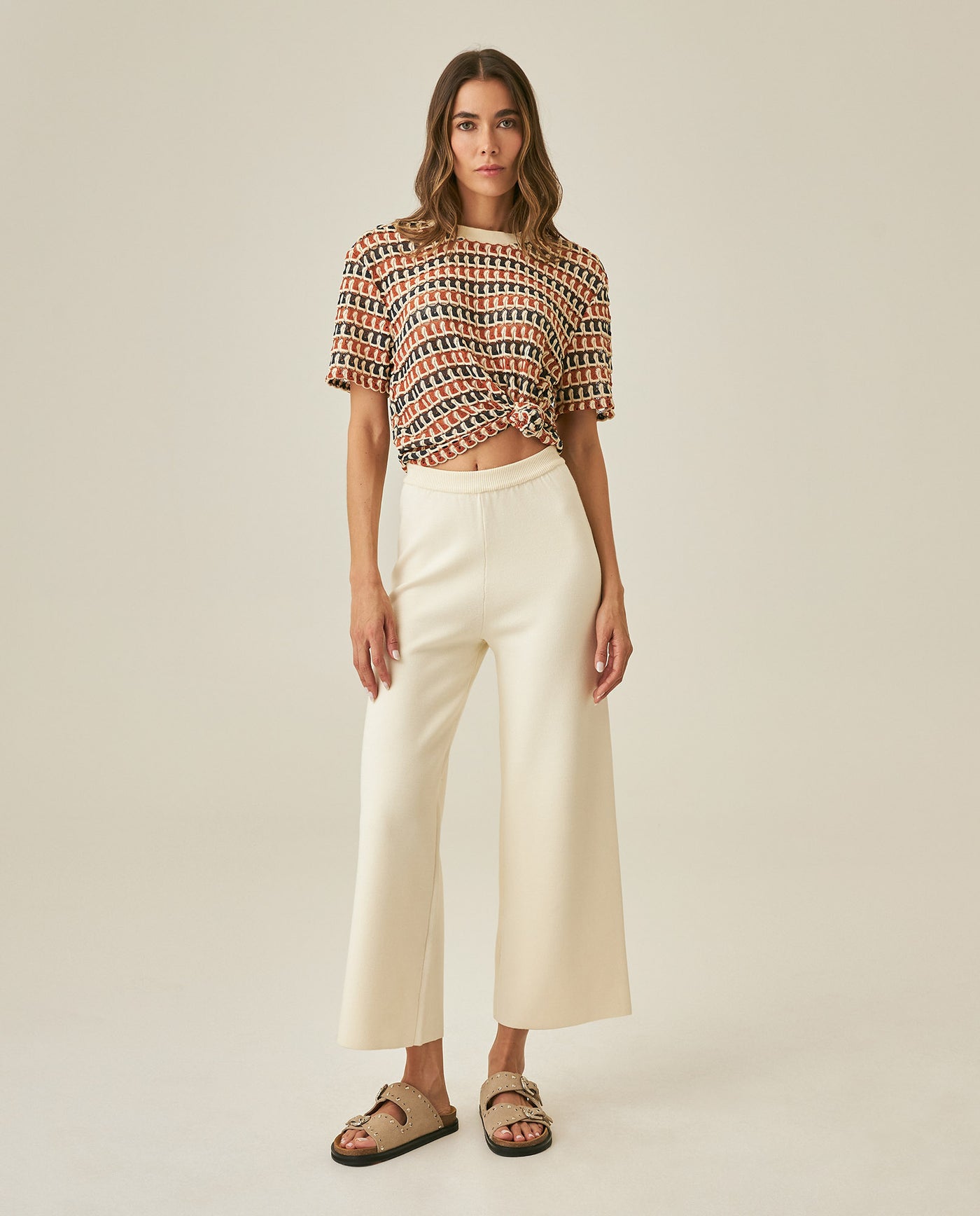 Womens Pants Knit Basic Wide Leg Crop Viscose Blend Set Two-Piece - Raw 63_791H014_CRU110103_4