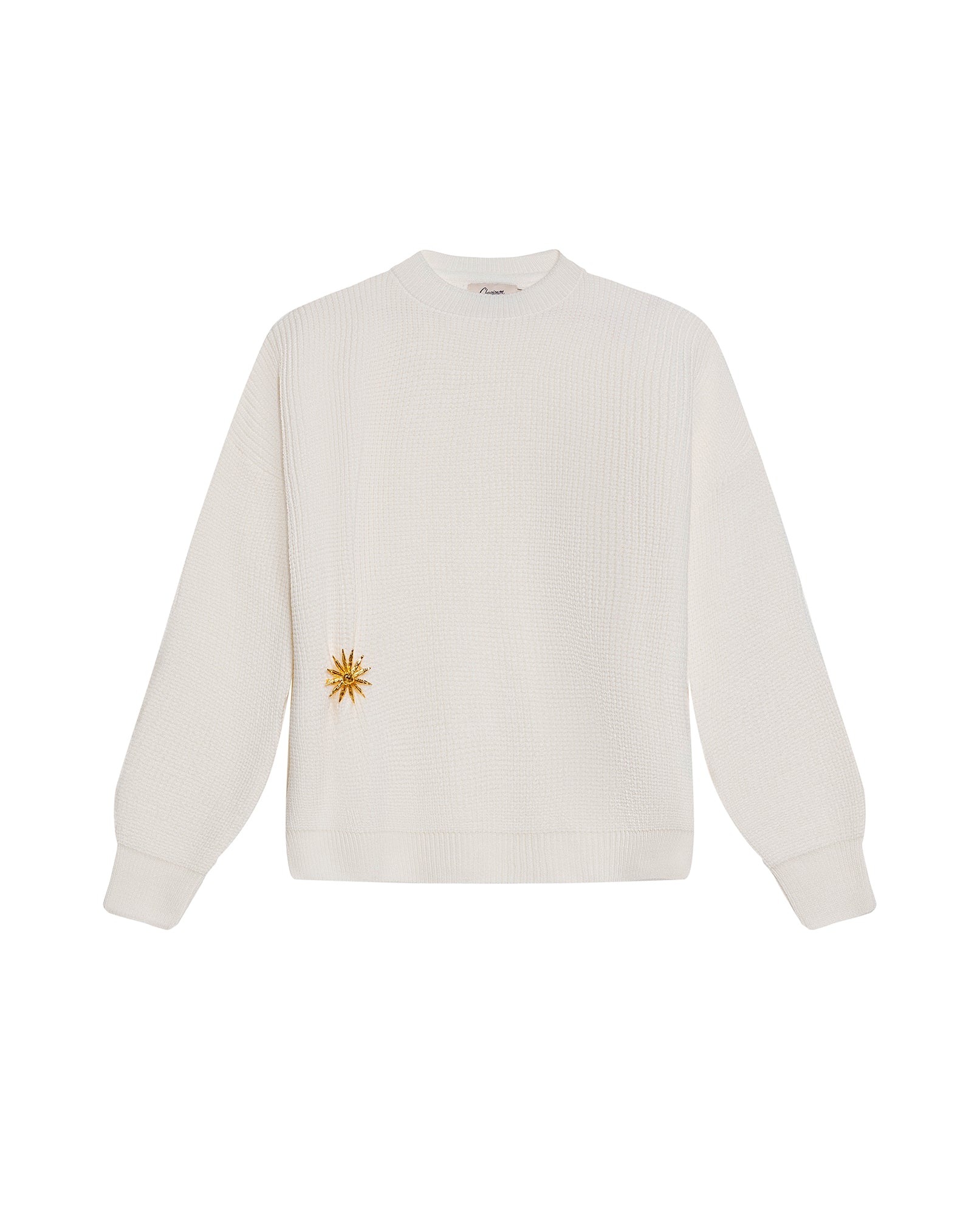 Womens Sweater Knit Acrylic Blend English Stitch Displaced Armhole Removable Pin Ribbed Cuffs - Mothers - Raw 63_791H015_CRU110103_3