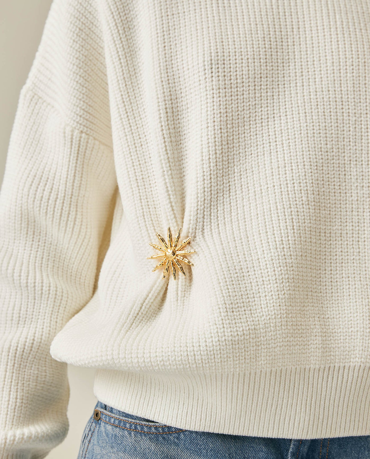 Womens Sweater Knit Acrylic Blend English Stitch Displaced Armhole Removable Pin Ribbed Cuffs - Mothers - Raw 63_791H015_CRU110103_5