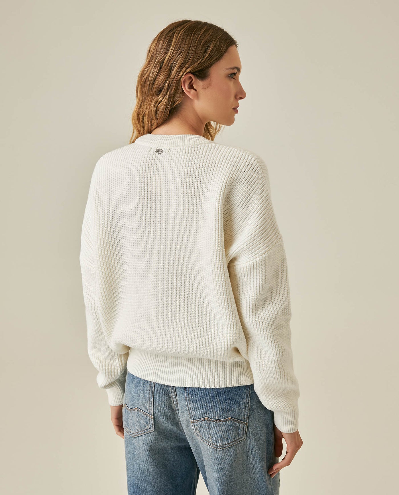 Womens Sweater Knit Acrylic Blend English Stitch Displaced Armhole Removable Pin Ribbed Cuffs - Mothers - Raw 63_791H015_CRU110103_6