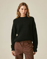 Womens Sweater Knit Acrylic Blend English Stitch Displaced Armhole Removable Pin Ribbed Cuffs - Mothers - Black 63_791H015_NEG194007_0