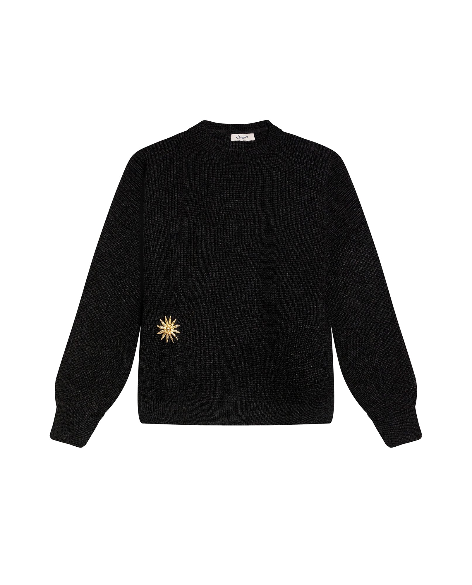 Womens Sweater Knit Acrylic Blend English Stitch Displaced Armhole Removable Pin Ribbed Cuffs - Mothers - Black 63_791H015_NEG194007_3