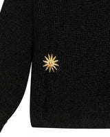 Womens Sweater Knit Acrylic Blend English Stitch Displaced Armhole Removable Pin Ribbed Cuffs - Mothers - Black 63_791H015_NEG194007_8