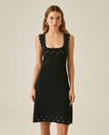 Womens Dress Short Knit Sleeveless Flared Silhouette Viscose Blend Knitted Beads Metal Eyelets Neckline - Black 63_791H016_NEG194007_0