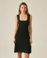 Womens Dress Short Knit Sleeveless Flared Silhouette Viscose Blend Knitted Beads Metal Eyelets Neckline - Black 63_791H016_NEG194007_0