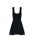 Womens Dress Short Knit Sleeveless Flared Silhouette Viscose Blend Knitted Beads Metal Eyelets Neckline - Black 63_791H016_NEG194007_3