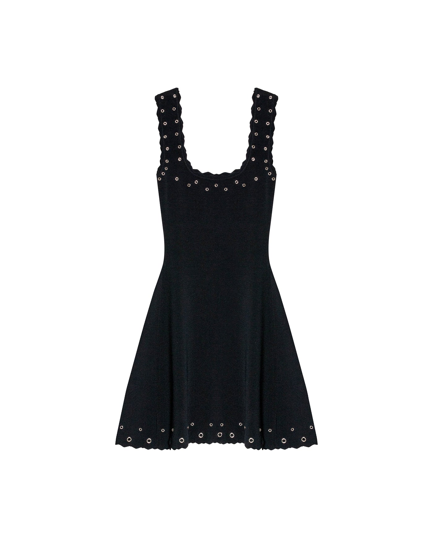 Womens Dress Short Knit Sleeveless Flared Silhouette Viscose Blend Knitted Beads Metal Eyelets Neckline - Black 63_791H016_NEG194007_3