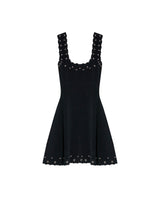 Womens Dress Short Knit Sleeveless Flared Silhouette Viscose Blend Knitted Beads Metal Eyelets Neckline - Black 63_791H016_NEG194007_3