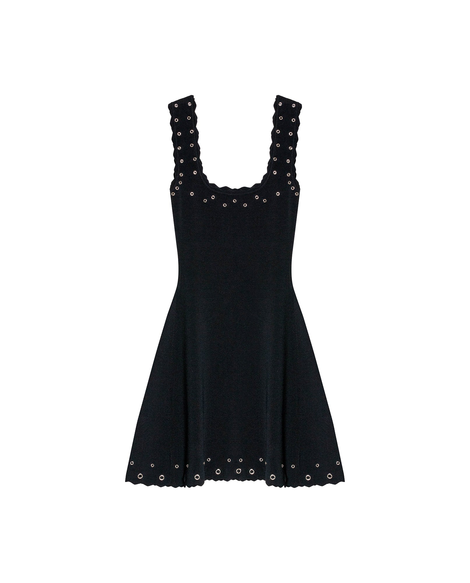 Womens Dress Short Knit Sleeveless Flared Silhouette Viscose Blend Knitted Beads Metal Eyelets Neckline - Black 63_791H016_NEG194007_3