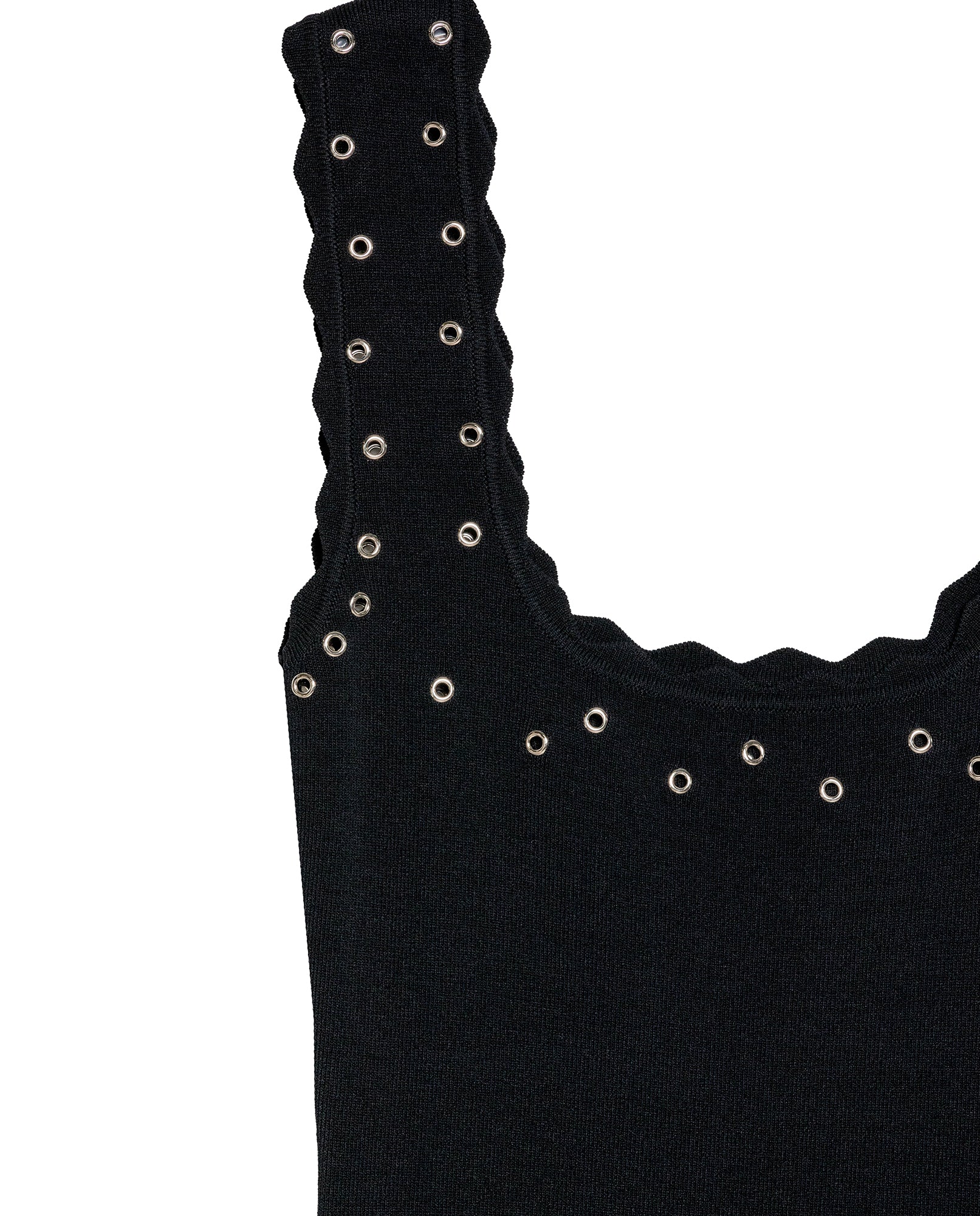 Womens Dress Short Knit Sleeveless Flared Silhouette Viscose Blend Knitted Beads Metal Eyelets Neckline - Black 63_791H016_NEG194007_8