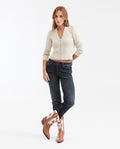 Women's Fitted V-Neck Cardigan with Crochet Buttonholes in Viscose - 2