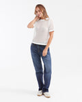 Women's Straight Fit Openwork Knit T-Shirt with Berry Details in Modal - 2