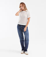 Women's Straight Fit Openwork Knit T-Shirt with Berry Details in Modal - 2