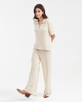 Women's Relaxed Oversized Openwork Polo Knit Top in Modal - Matching Set Piece - 2