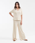 Women's High-Waisted Wide Leg Openwork Knit Pants in Modal - Matching Set Piece - 2