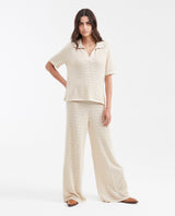Women's High-Waisted Wide Leg Openwork Knit Pants in Modal - Matching Set Piece - 2