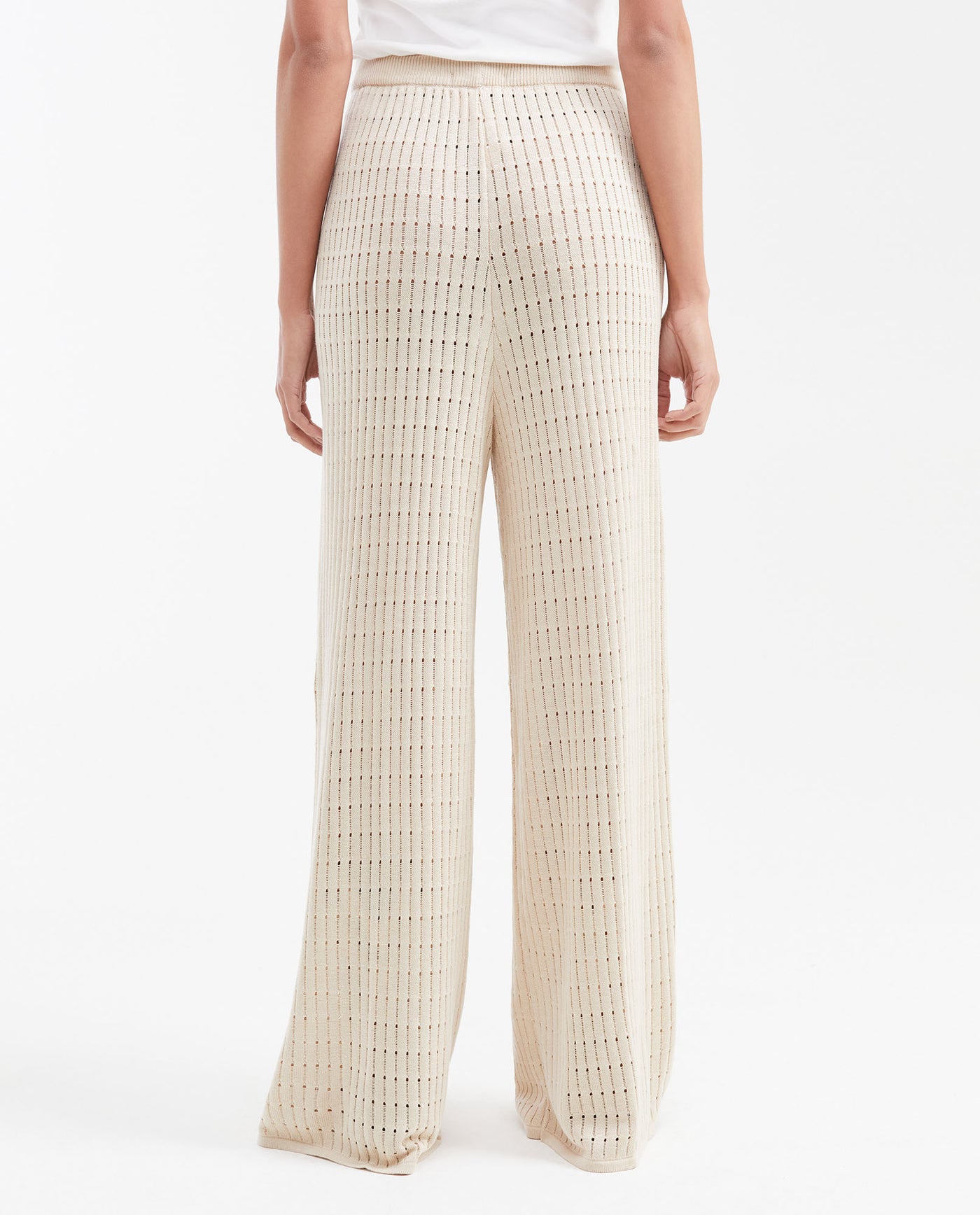 Women's High-Waisted Wide Leg Openwork Knit Pants in Modal - Matching Set Piece - 5