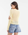 Women's Straight Fit Cardigan with Mixed Crochet Trim in Modal - 4
