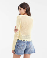 Women's Straight Fit Cardigan with Mixed Crochet Trim in Modal - 4