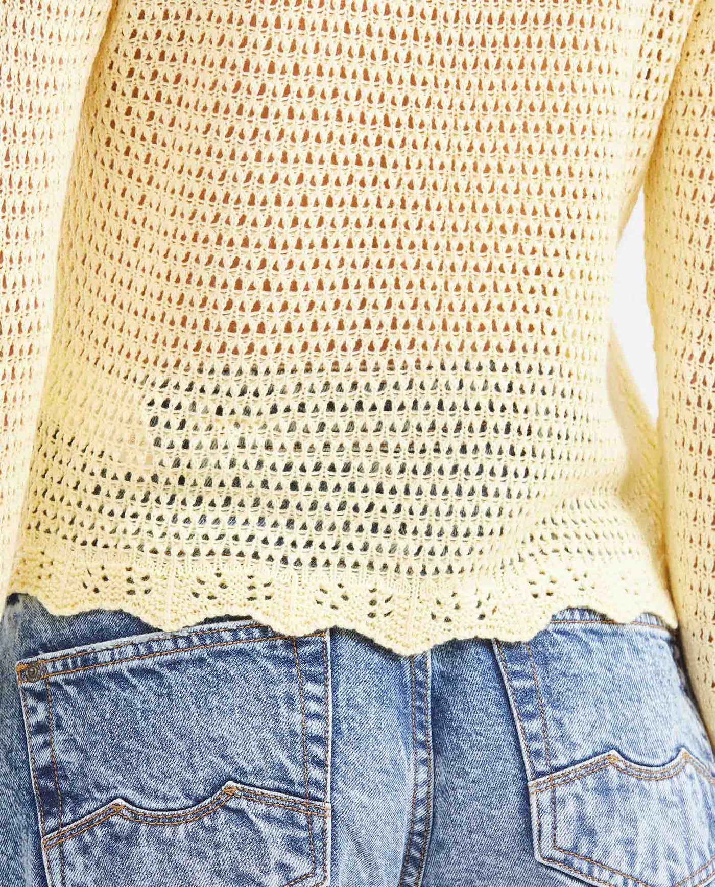 Women's Straight Fit Cardigan with Mixed Crochet Trim in Modal - 6