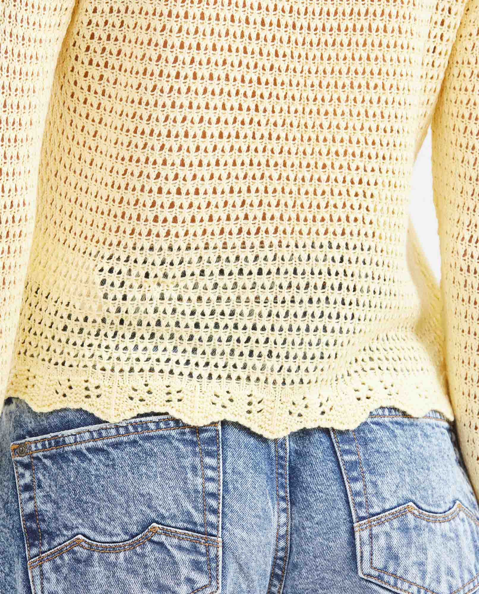 Women's Straight Fit Cardigan with Mixed Crochet Trim in Modal - 6