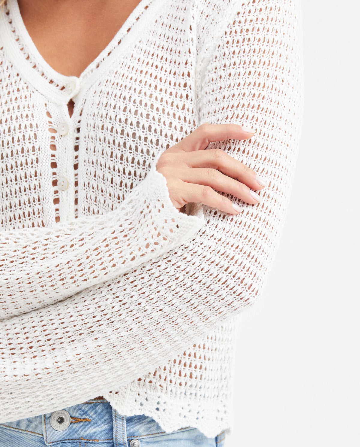 Women's Straight Fit Cardigan with Mixed Crochet Trim in Modal 63_792G007_CRU110103_4