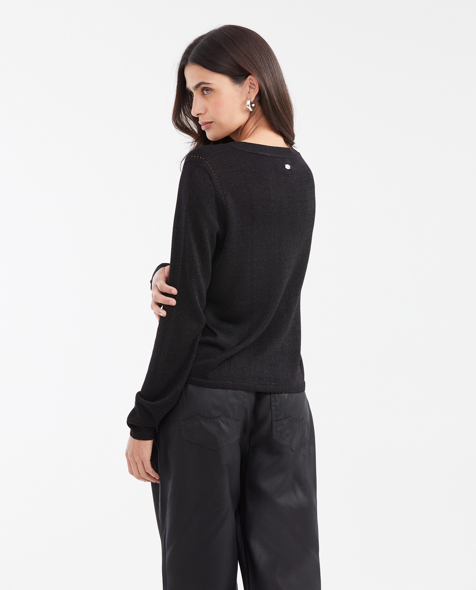 Women's Straight Fit Cardigan with Jeweled Buttons and Silver Lurex in Viscose-Polyamide - 6