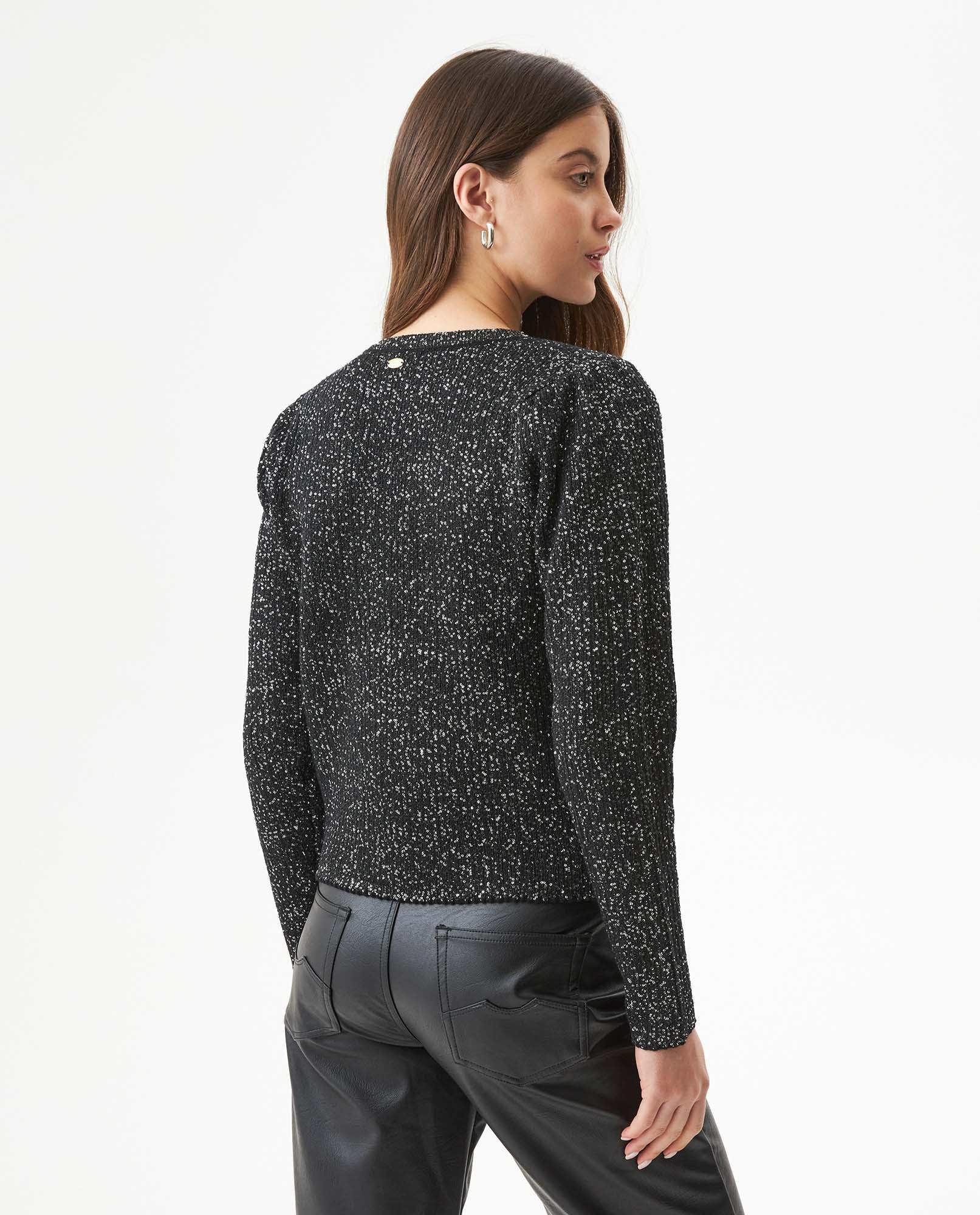 Women's 3D Architectural Sequined Sweater, Moonlight - 5