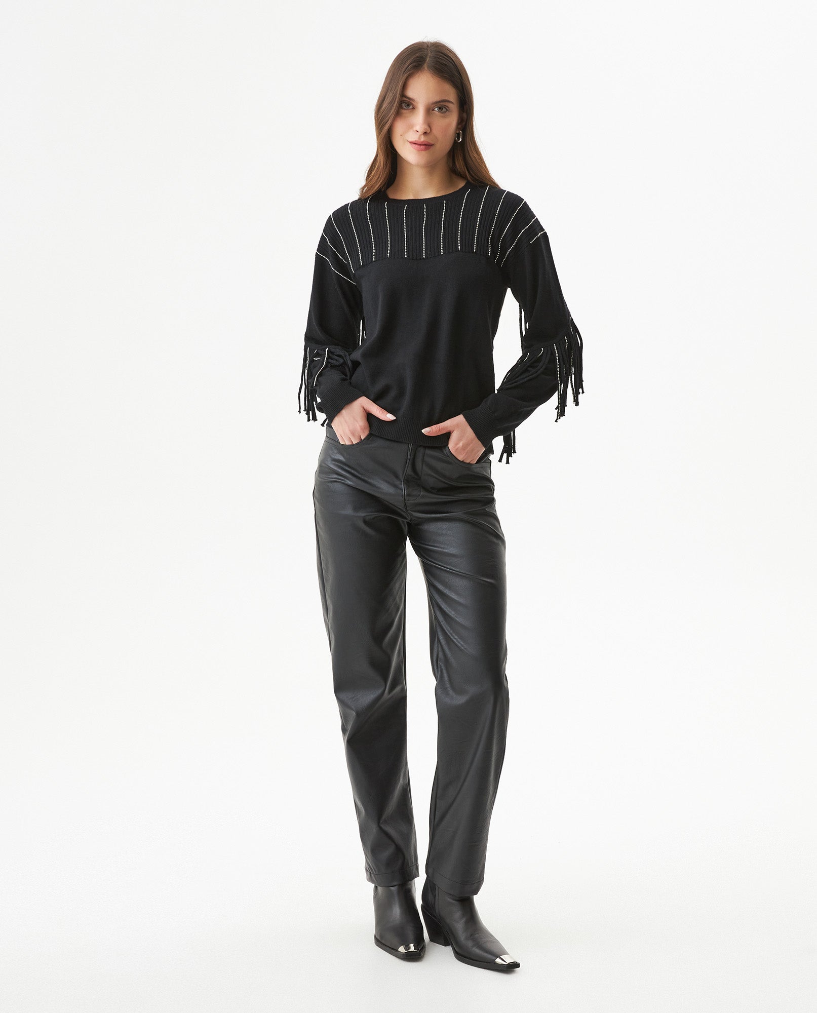 Women's Shiny Fringe Rock Sweater, Majestic - 2