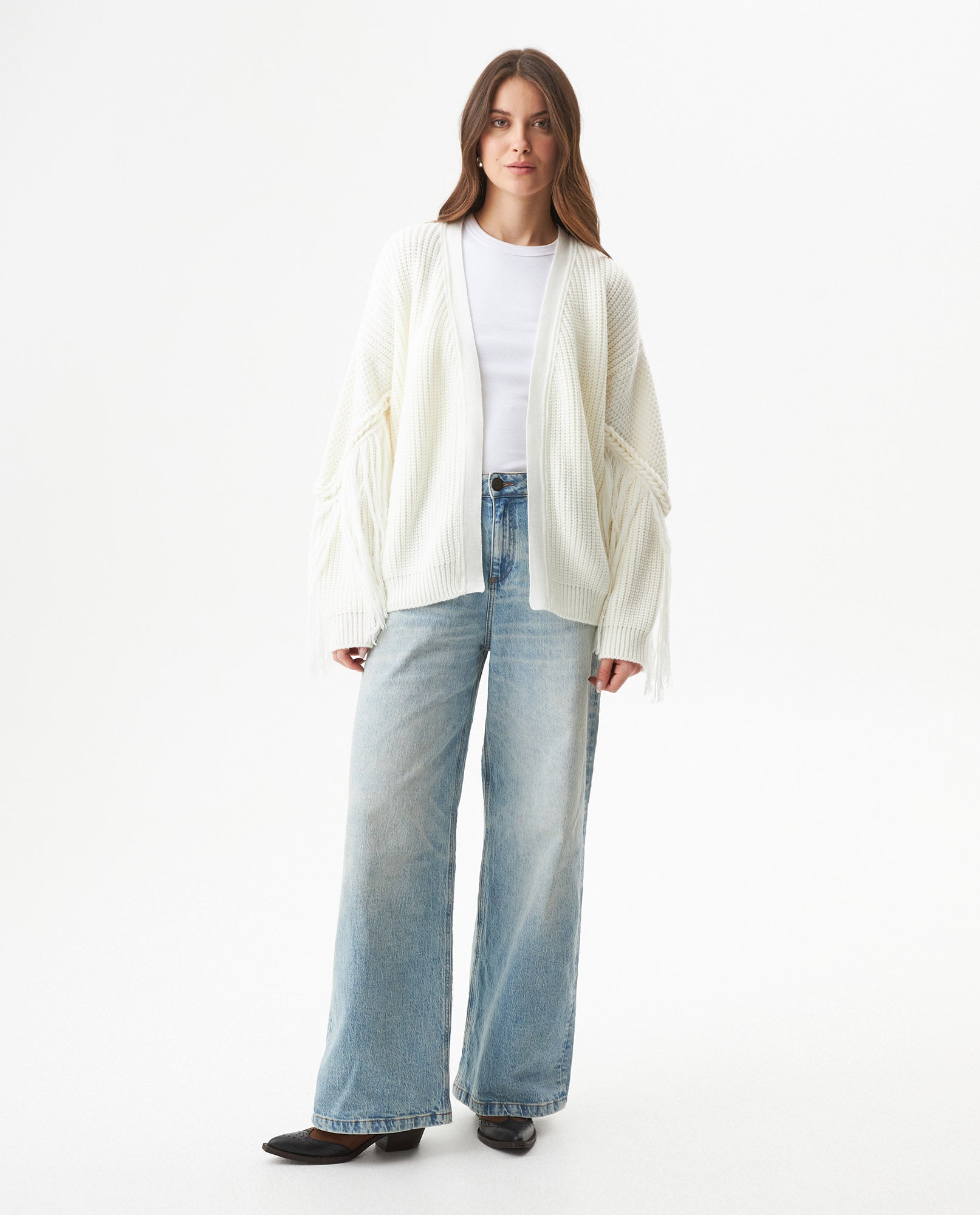 Womens Long Oversized Cardigan Fringe - Raw 63_794G500_CRU110103_4