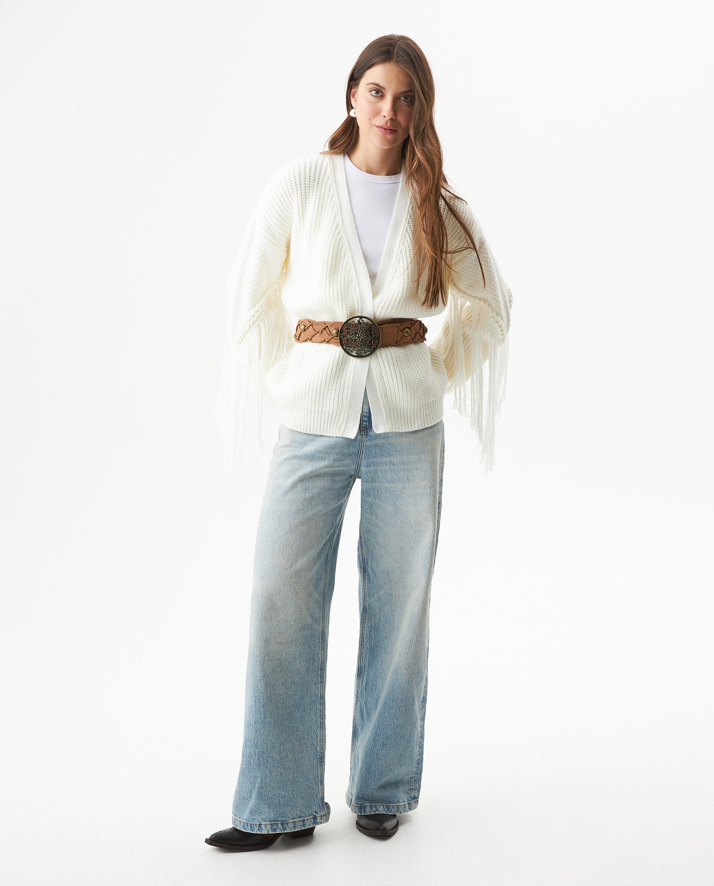 Womens Long Oversized Cardigan Fringe - Raw 63_794G500_CRU110103_7