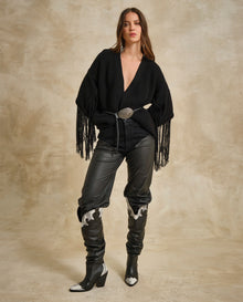 Womens Long Oversized Cardigan Fringe - Black 63_794G500_NEG194007_0