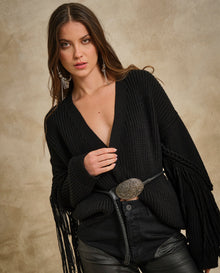 Womens Long Oversized Cardigan Fringe - Black 63_794G500_NEG194007_3