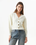 Women's Golden Button Bomber Knit Cardigan in Polyamide-Cotton Blend - 1