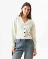 Women's Golden Button Bomber Knit Cardigan in Polyamide-Cotton Blend - 1