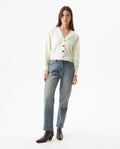 Women's Golden Button Bomber Knit Cardigan in Polyamide-Cotton Blend - 2