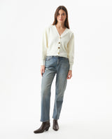 Women's Golden Button Bomber Knit Cardigan in Polyamide-Cotton Blend - 2