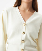Women's Golden Button Bomber Knit Cardigan in Polyamide-Cotton Blend - 4