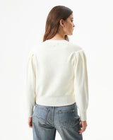 Women's Golden Button Bomber Knit Cardigan in Polyamide-Cotton Blend - 5