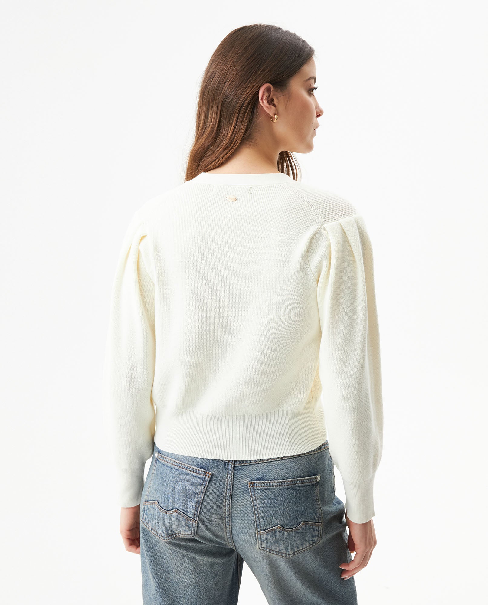 Women's Golden Button Bomber Knit Cardigan in Polyamide-Cotton Blend - 5
