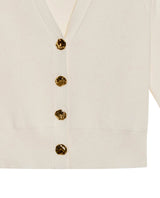 Women's Golden Button Bomber Knit Cardigan in Polyamide-Cotton Blend - 7