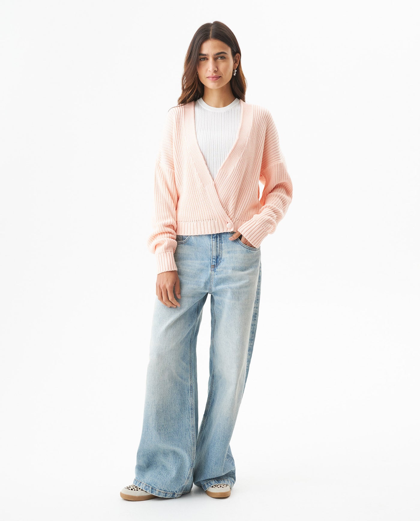 Women's English Stitch Wrap Cardigan in Acrylic-Modal Blend 63_799G001_ROS122901_4