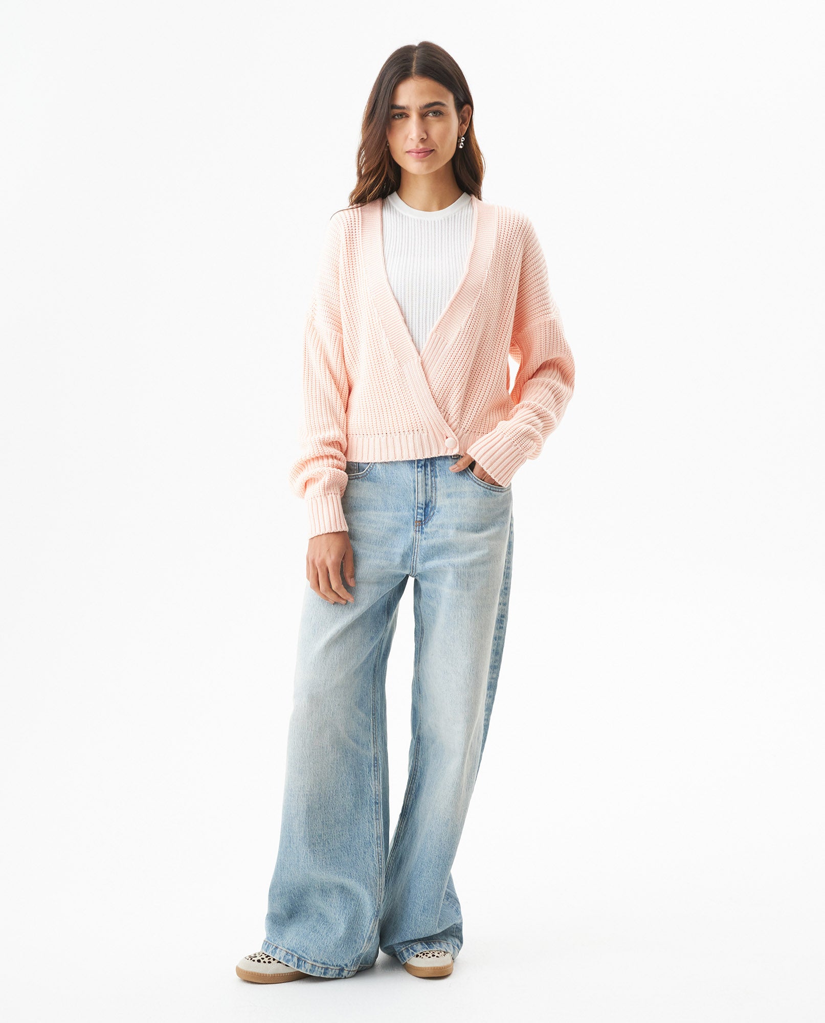 Women's English Stitch Wrap Cardigan in Acrylic-Modal Blend 63_799G001_ROS122901_4