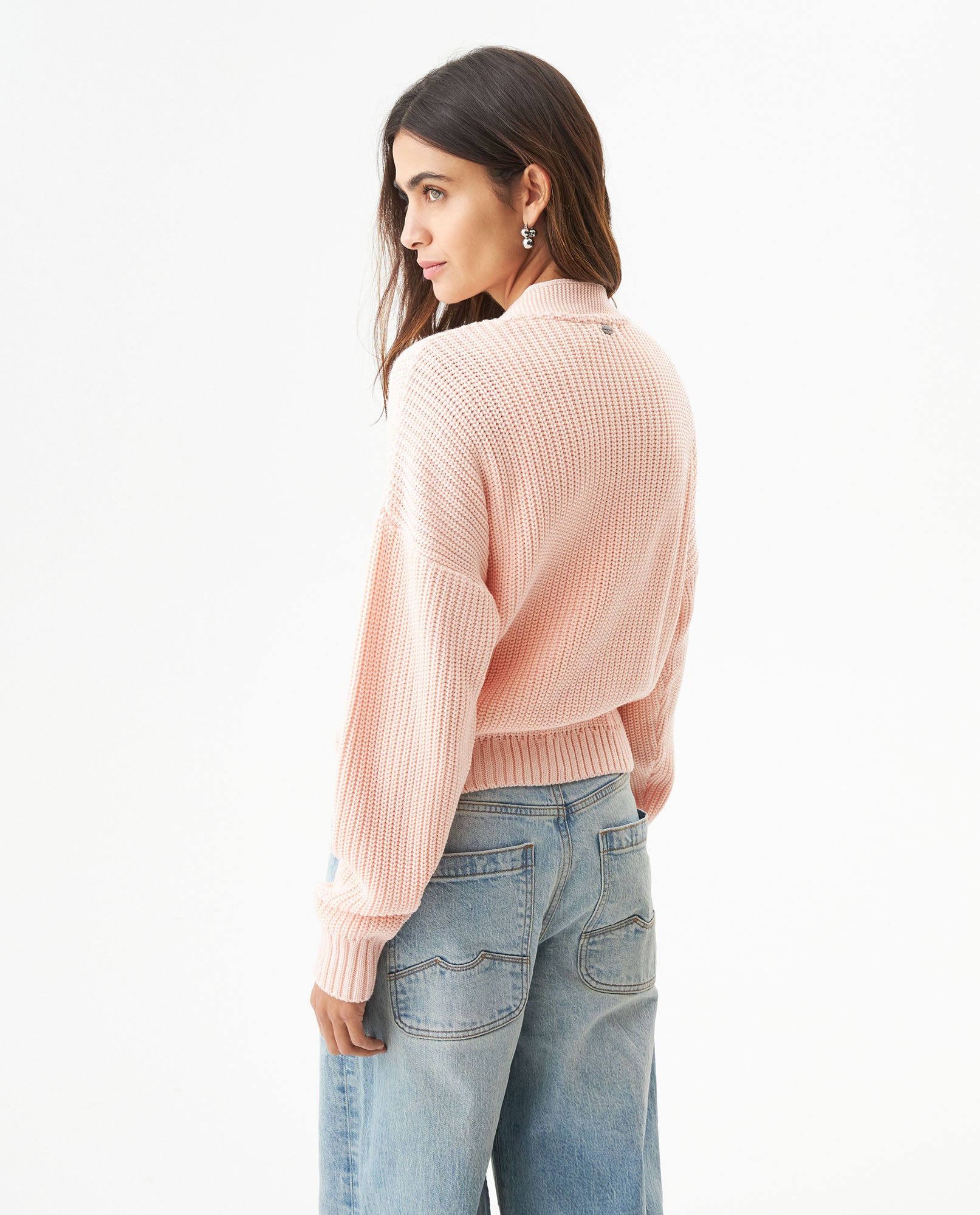 Women's English Stitch Wrap Cardigan in Acrylic-Modal Blend 63_799G001_ROS122901_6