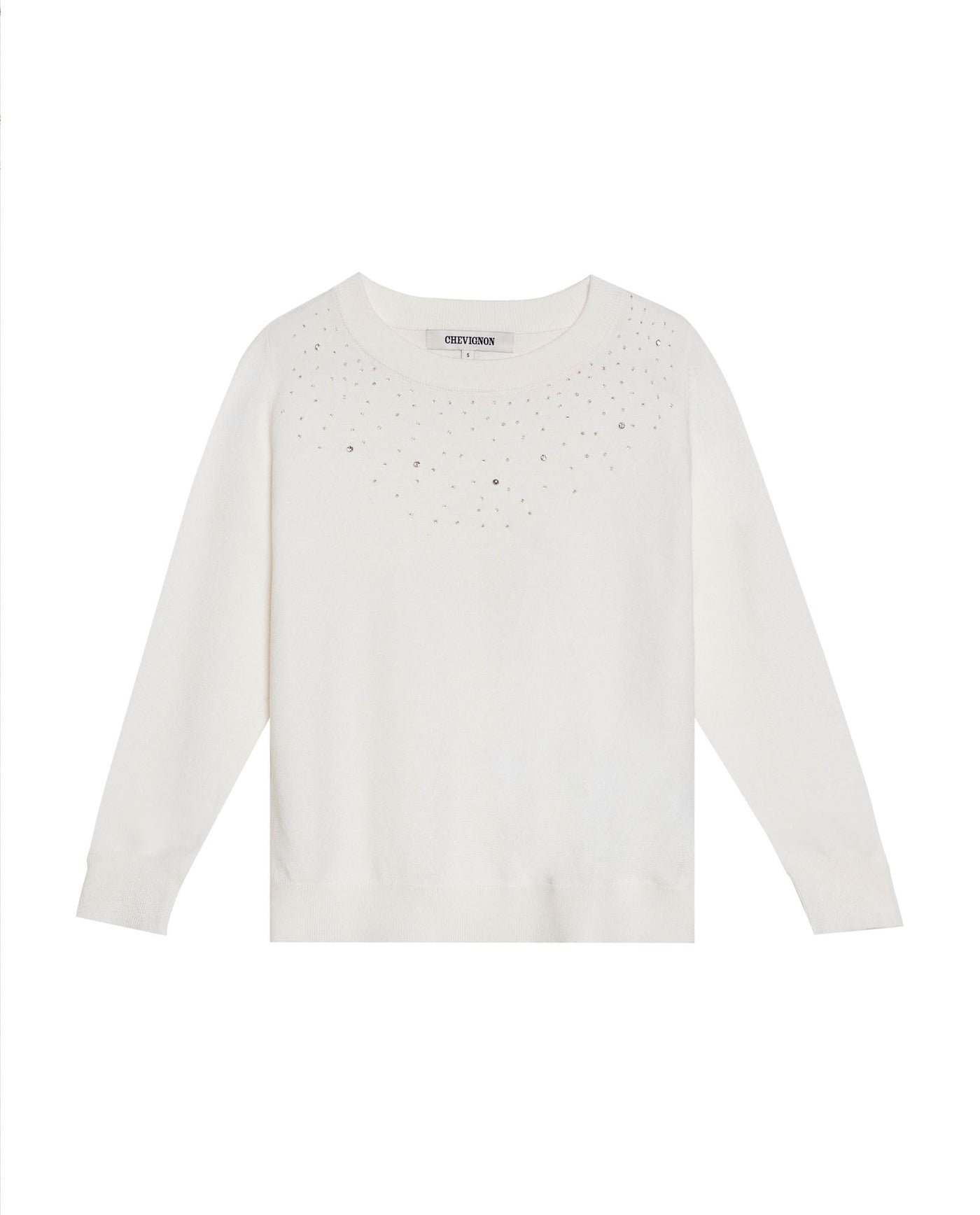 Women's Stone Embellished Crew Neck Sweater in Viscose-Polyamide Blend, Majestic - 1