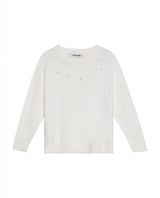 Women's Stone Embellished Crew Neck Sweater in Viscose-Polyamide Blend, Majestic - 1