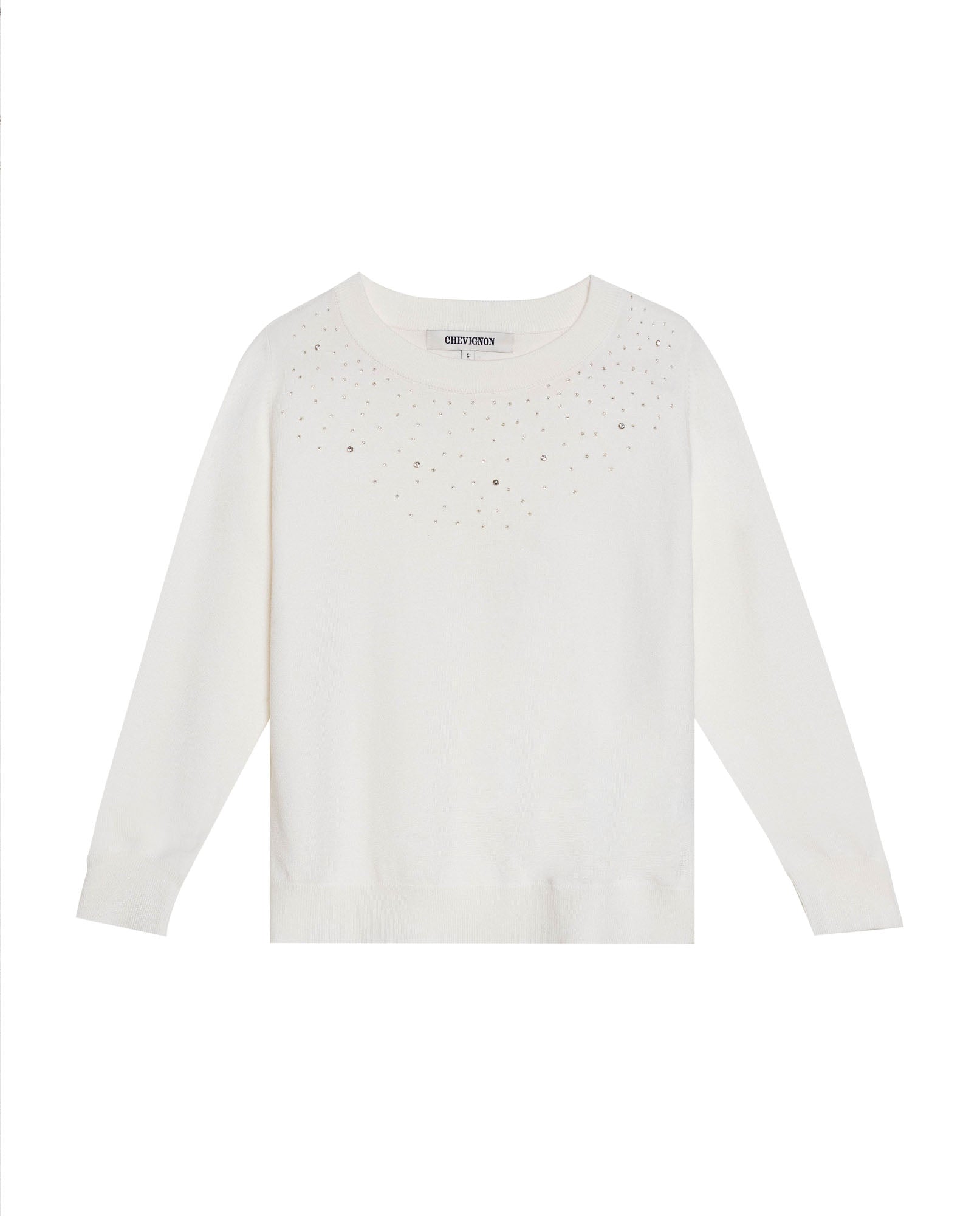 Women's Stone Embellished Crew Neck Sweater in Viscose-Polyamide Blend, Majestic - 1